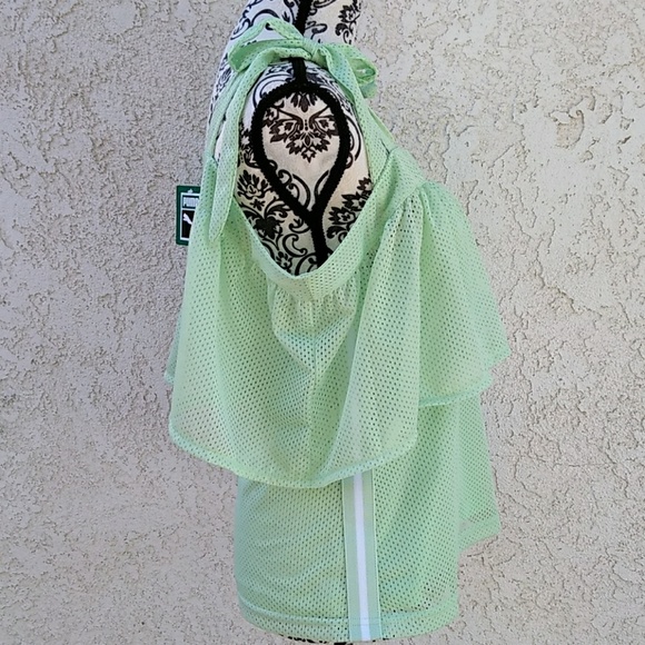 New Puma Off Shoulder Jersey Green Tee Medium - Picture 3 of 7